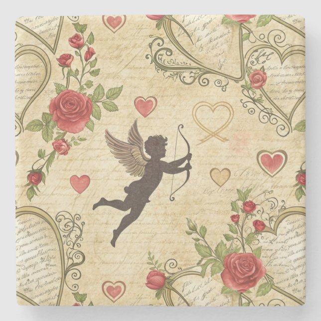Vintage Cupid's Romantic Pattern (7) Stone Coaster (Front)