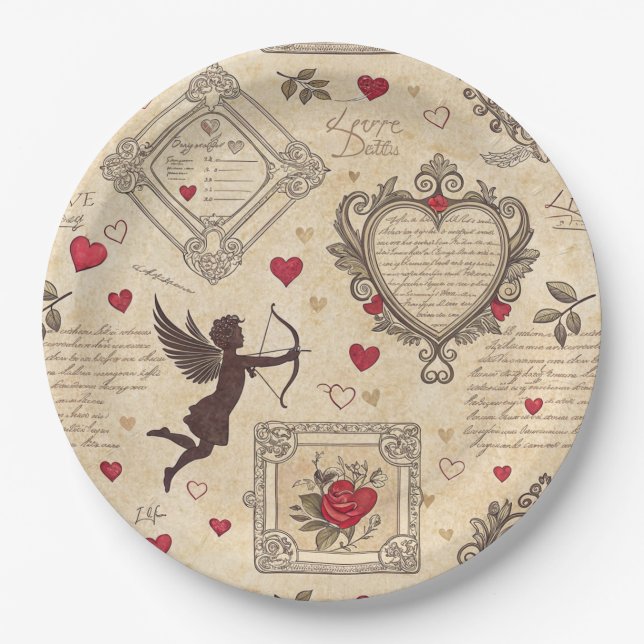 Vintage Cupid's Romantic Pattern (8) Paper Plate (Front)