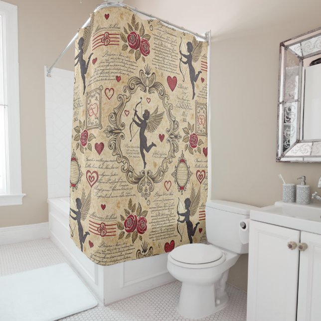 Vintage Cupid's Romantic Pattern (9) Shower Curtain (In Situ)