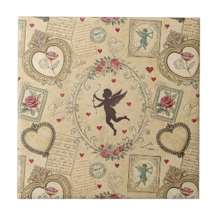 Vintage Cupid's Romantic Pattern Tile