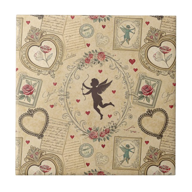 Vintage Cupid's Romantic Pattern Tile (Front)