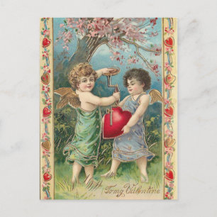 Vintage cupids with heart postcard