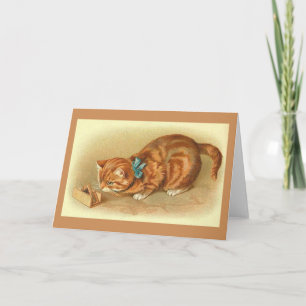 Vintage Curious Cat and Mouse Note Card