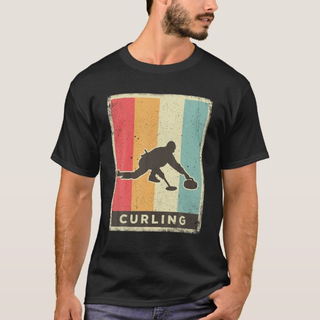 Vintage Curling Sport Retro Poster T-Shirt (Front)