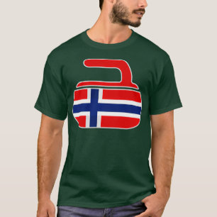 Vintage Curling Stone Curl Norway Norwegian Flag T-Shirt
