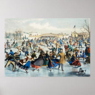 Vintage Currier and Ives Central Park Winter Art Poster