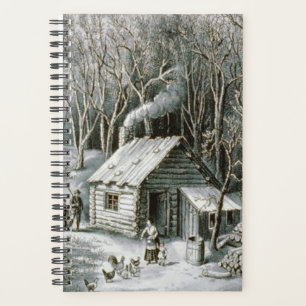 Vintage Currier & Ives Wilderness Log Cabin Woods Planner