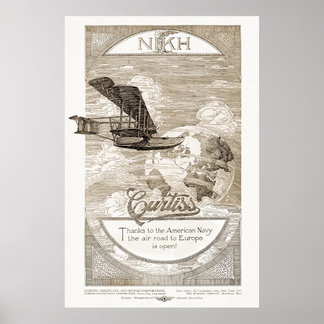 Vintage Curtiss Aeroplane Ad from 1919 Poster (Front)
