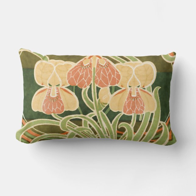 Vintage Curvy Floral Art Nouveau Lumbar Cushion (Front)