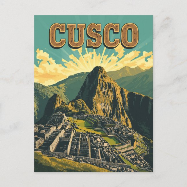 Vintage Cusco Peru Travel Poster Ruins Postcard (Front)