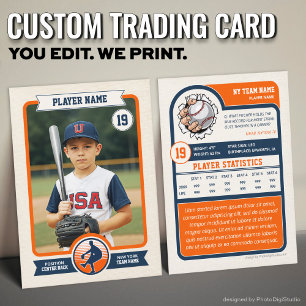 Vintage Custom Baseball Trading Card, Orange Sport Calling Card