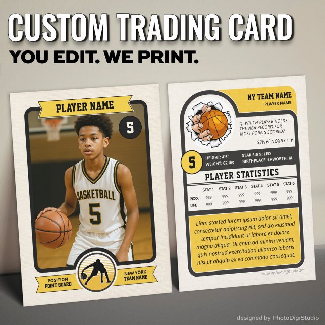 Vintage Custom Basketball Trading Card, Gold Sport Calling Card (Vintage Custom Basketball Trading Card, Gold Player Card)