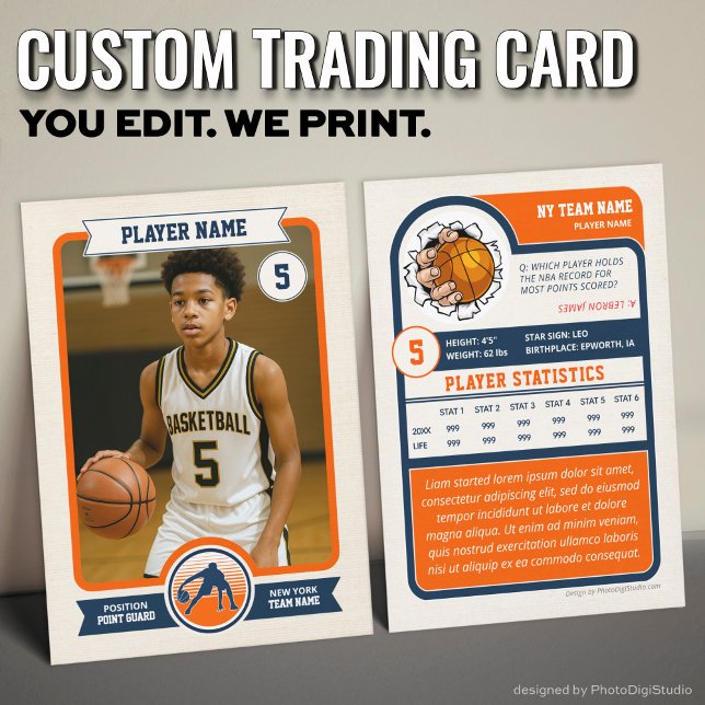 Vintage Custom Basketball Trading Card, Orange Calling Card (Vintage Custom Basketball Trading Card, Orange Player Card)