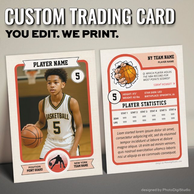 Vintage Custom Basketball Trading Card, Red Player Calling Card (Vintage Custom Basketball Trading Card, Red Player Card)
