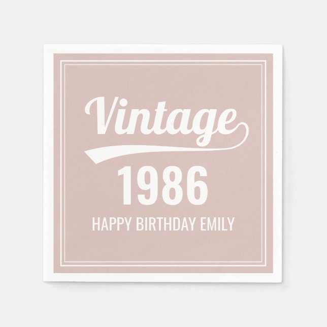 Vintage Custom Birth Year Pink Birthday Napkin (Front)