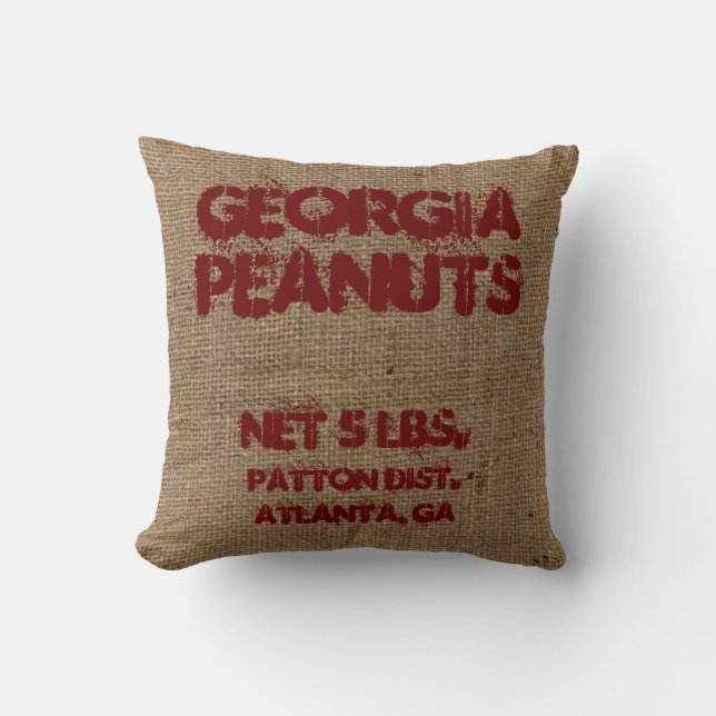 Vintage Custom Burlap Peanut Advertising Cushion (Front)