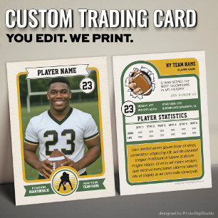Vintage Custom Football Trading Card, Green Player Calling Card