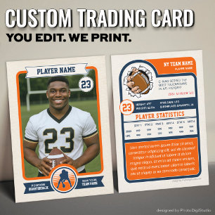 Vintage Custom Football Trading Card, Orange Sport Calling Card
