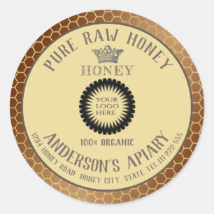 Vintage custom logo crown honey comb honey jar classic round sticker