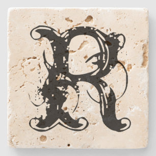 Vintage custom monogram travertine stone coaster