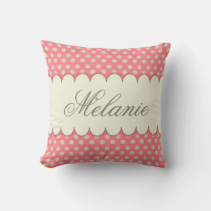 Vintage Custom Personalised Beige Pink Polka Dots Cushion