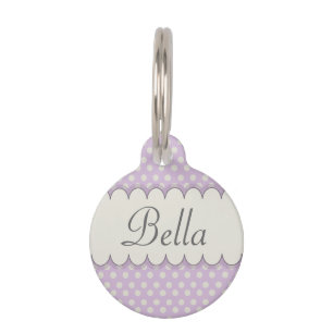 Vintage Custom Personalised Purple Polka Dots Pet Tag