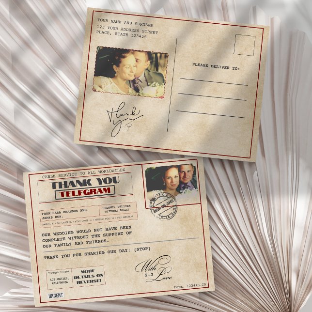 Vintage Custom photos  Old-Fashioned Thank You Postcard (Creator Uploaded)