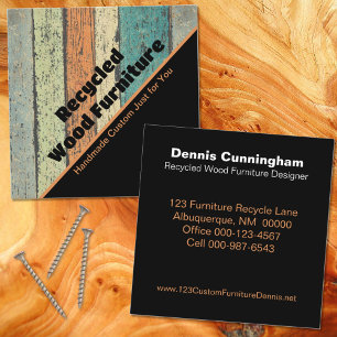 Vintage Custom Recycled Wood Furniture Maker Square Business Card