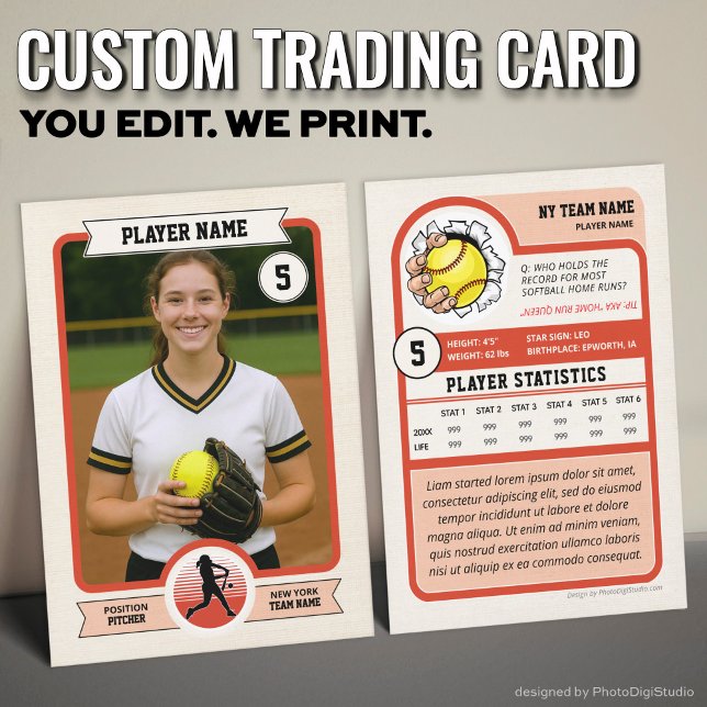Vintage Custom Softball Trading Card, Red Player Calling Card (Vintage Custom Softball Trading Card, Red Player Card)