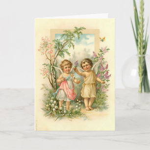 Vintage Cute Angels Christmas Custom Message Card