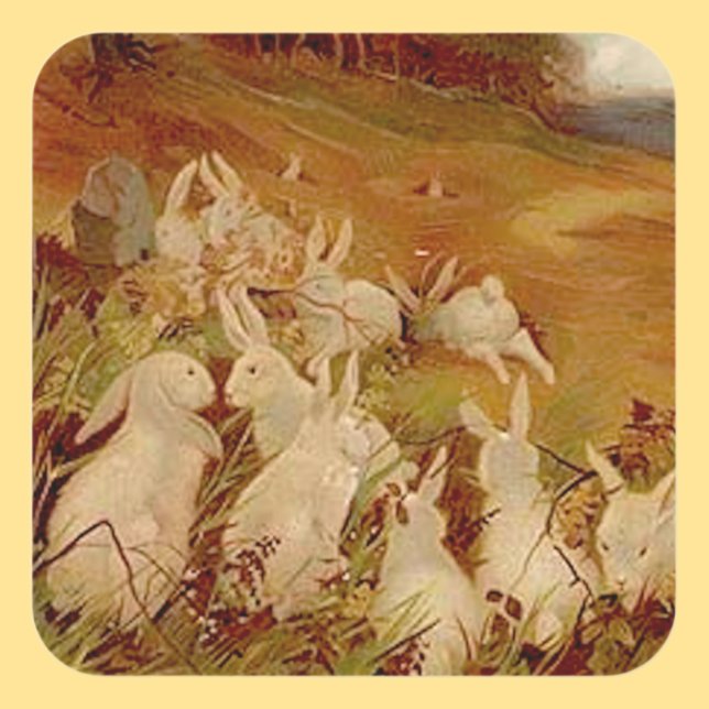 Vintage Cute Animal Easter | Bunny  Square Sticker (Creator Uploaded)