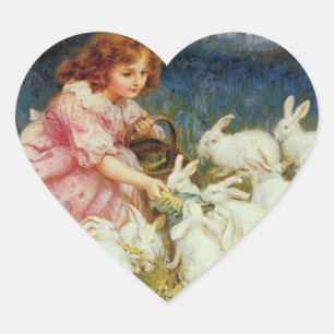 Vintage Cute Animal Easter Heart Sticker