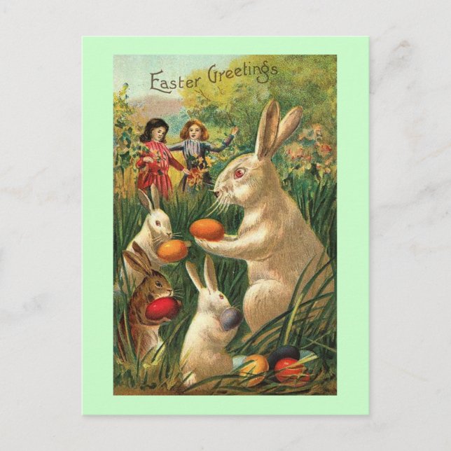 Vintage Cute Animal Easter  Holiday Postcard (Front)