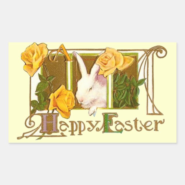 Vintage Cute Animal Easter  Rectangular Sticker (Front)