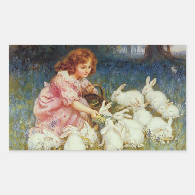 Vintage Cute Animal Easter  Rectangular Sticker (Front)