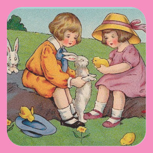 Vintage Cute Animal Easter  Square Sticker