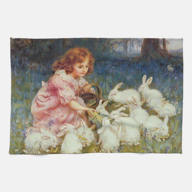 Vintage Cute Animal Easter  Tea Towel (Horizontal)
