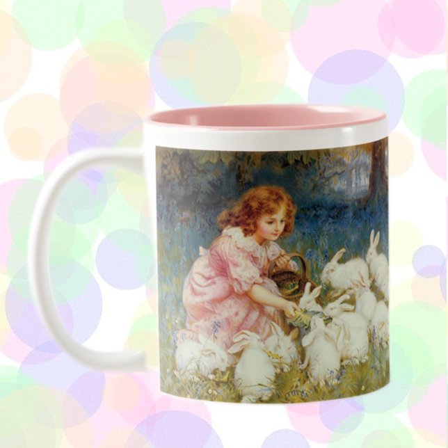 Vintage Cute Animal Easter  Two-Tone Coffee Mug (Creator Uploaded)