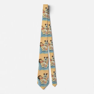 Vintage Cute Baby Boy with Bottle and Puppy Dog Tie