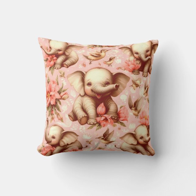 Vintage Cute Baby Elephant Pattern Cushion (Front)