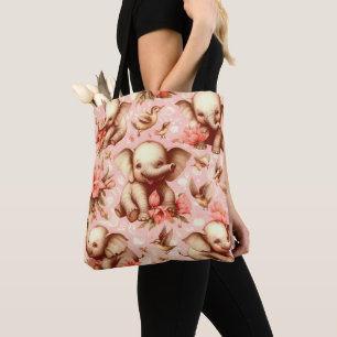 Vintage Cute Baby Elephant Pattern Tote Bag