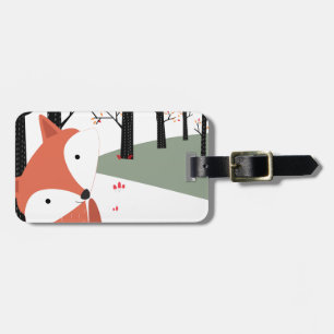 Vintage cute baby fox wolf smile happy in garden luggage tag