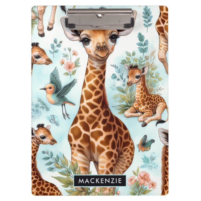 Vintage Cute Baby Giraffe Pattern Clipboard (Front)