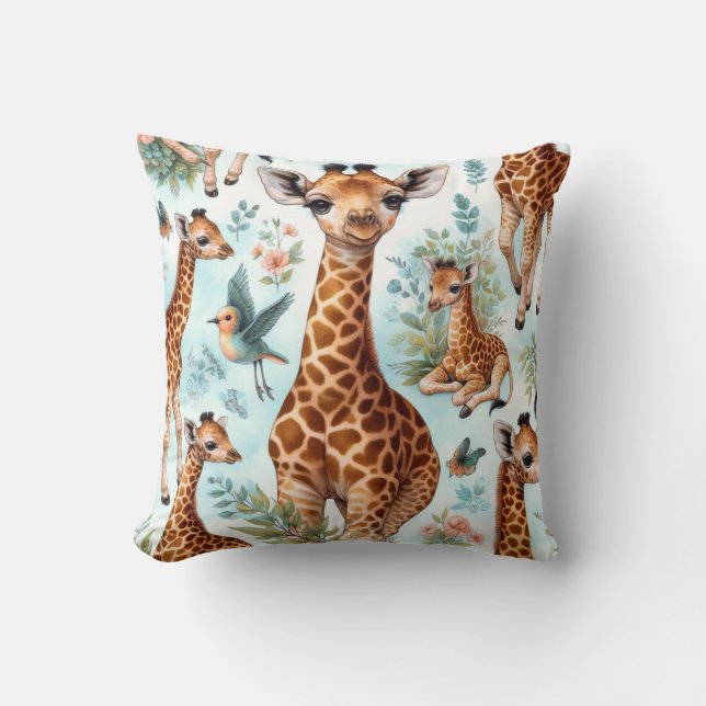 Vintage Cute Baby Giraffe Pattern Cushion (Front)
