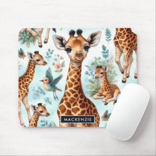 Vintage Cute Baby Giraffe Pattern Mouse Pad