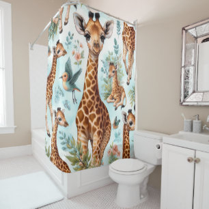 Vintage Cute Baby Giraffe Pattern Shower Curtain