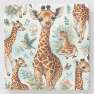Vintage Cute Baby Giraffe Pattern Stone Coaster