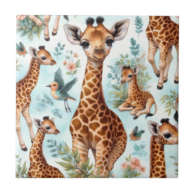 Vintage Cute Baby Giraffe Pattern Tile (Front)