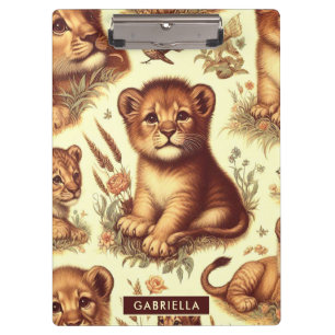 Vintage Cute Baby Lion Pattern Clipboard