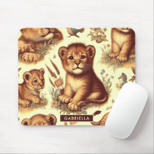 Vintage Cute Baby Lion Pattern Mouse Pad